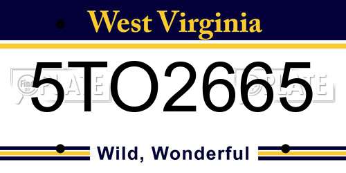 5TO2665 West Virginia License Plate
