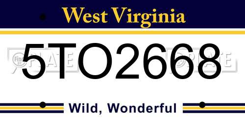 5TO2668 West Virginia License Plate