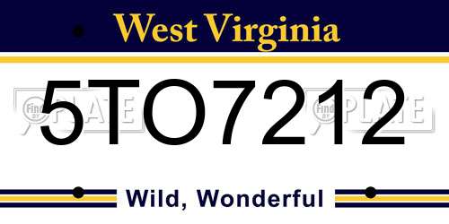 5TO7212 West Virginia License Plate