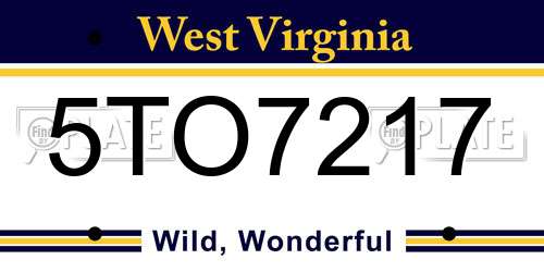5TO7217 West Virginia License Plate
