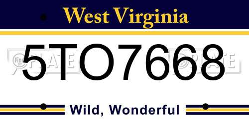 5TO7668 West Virginia License Plate