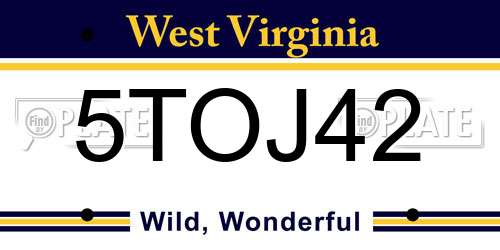 5TOJ42 West Virginia License Plate