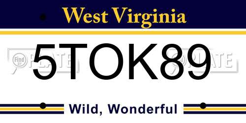5TOK89 West Virginia License Plate