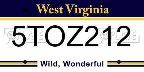 5TOZ212 West Virginia License Plate