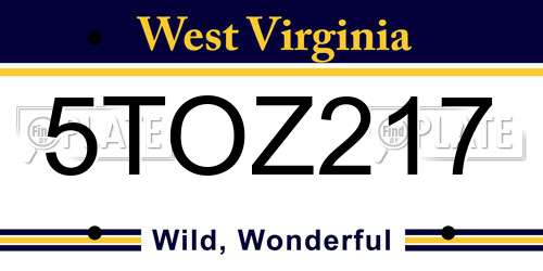 5TOZ217 West Virginia License Plate