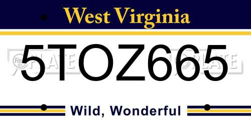 5TOZ665 West Virginia License Plate