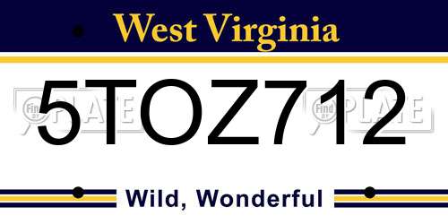 5TOZ712 West Virginia License Plate