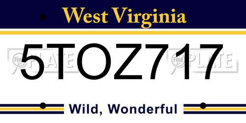 5TOZ717 West Virginia License Plate