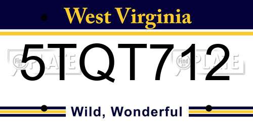 5TQT712 West Virginia License Plate
