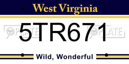 5TR671 West Virginia License Plate