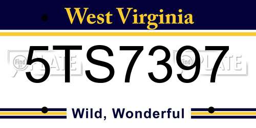 5TS7397 West Virginia License Plate