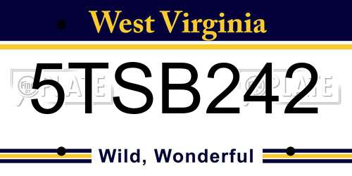 5TSB242 West Virginia License Plate
