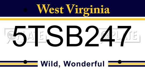 5TSB247 West Virginia License Plate
