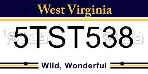 5TST538 West Virginia License Plate