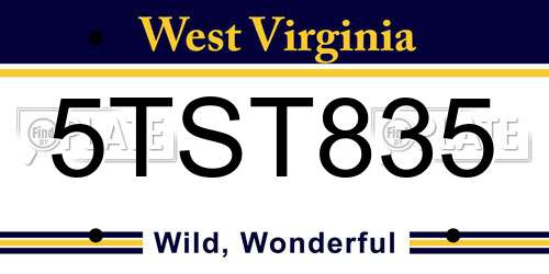 5TST835 West Virginia License Plate