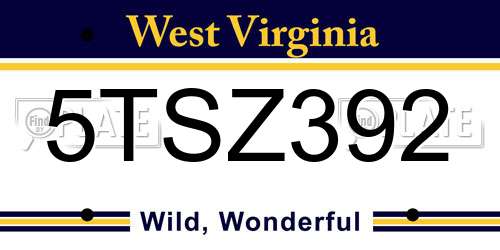 5TSZ392 West Virginia License Plate