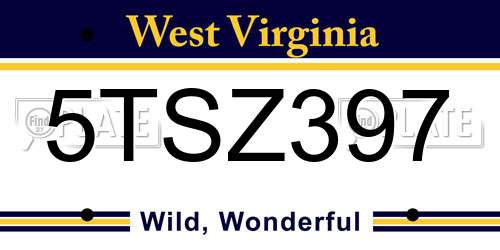 5TSZ397 West Virginia License Plate