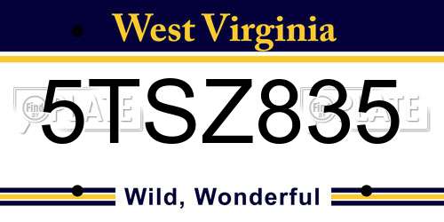 5TSZ835 West Virginia License Plate