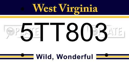 5TT803 West Virginia License Plate
