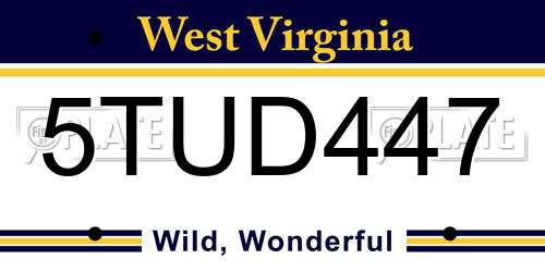 5TUD447 West Virginia License Plate