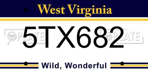 5TX682 West Virginia License Plate