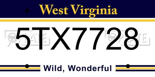 5TX7728 West Virginia License Plate