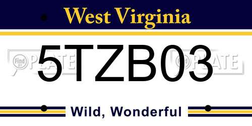 5TZB03 West Virginia License Plate