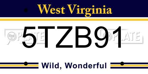5TZB91 West Virginia License Plate