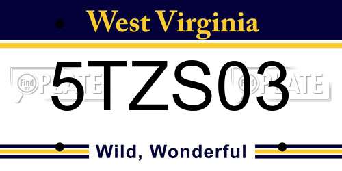 5TZS03 West Virginia License Plate