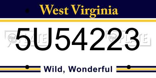 5U54223 West Virginia License Plate