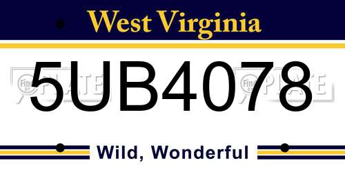 5UB4078 West Virginia License Plate