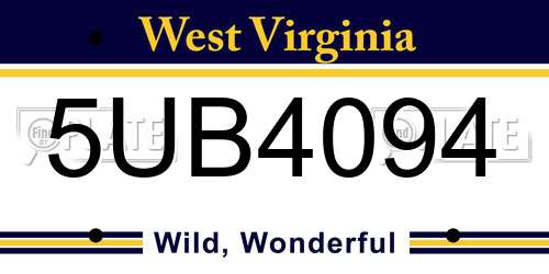 5UB4094 West Virginia License Plate