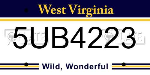 5UB4223 West Virginia License Plate
