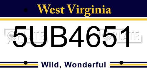 5UB4651 West Virginia License Plate
