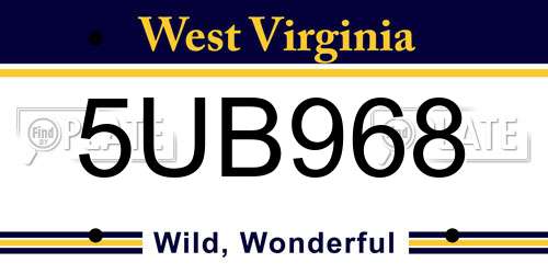5UB968 West Virginia License Plate