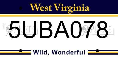 5UBA078 West Virginia License Plate