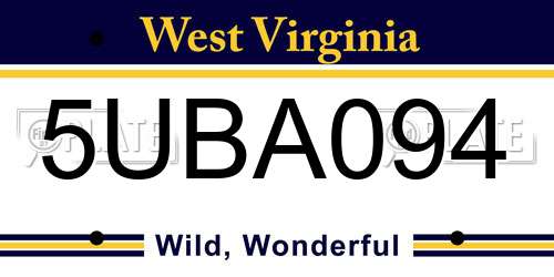 5UBA094 West Virginia License Plate