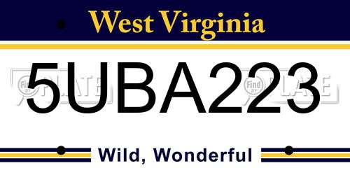 5UBA223 West Virginia License Plate