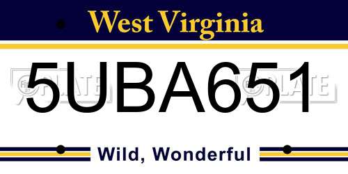 5UBA651 West Virginia License Plate