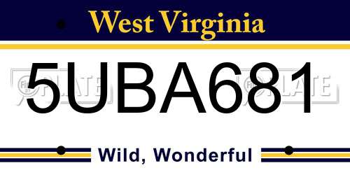 5UBA681 West Virginia License Plate