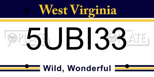 5UBI33 West Virginia License Plate