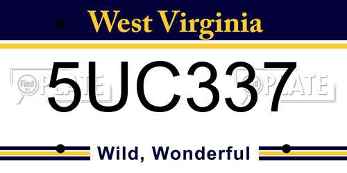 5UC337 West Virginia License Plate