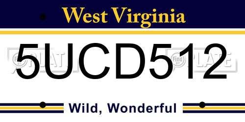 5UCD512 West Virginia License Plate