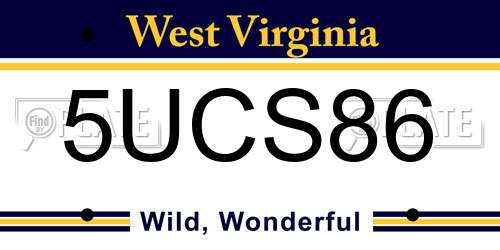 5UCS86 West Virginia License Plate