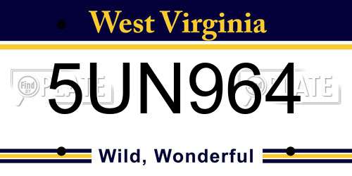 5UN964 West Virginia License Plate