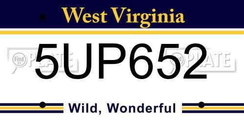 5UP652 West Virginia License Plate