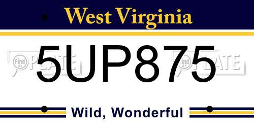 5UP875 West Virginia License Plate