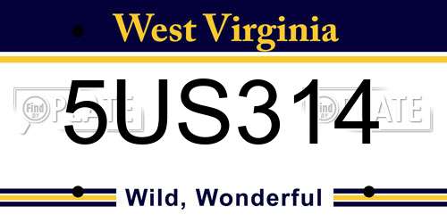 5US314 West Virginia License Plate