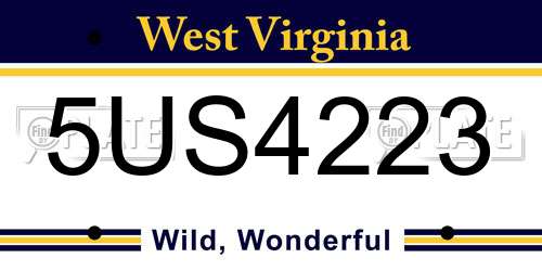 5US4223 West Virginia License Plate