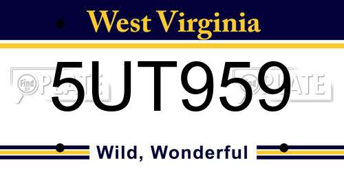 5UT959 West Virginia License Plate